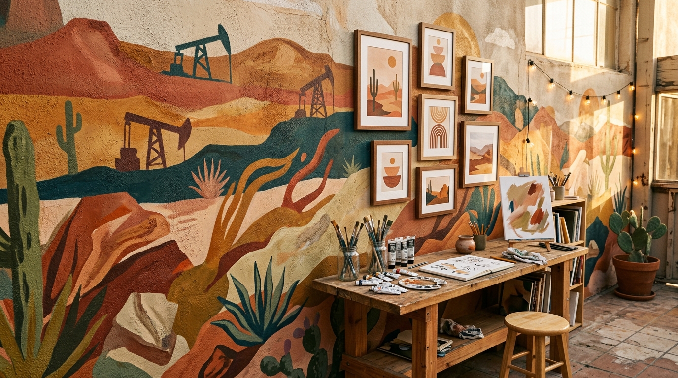 Bakersfield-inspired mural and art studio space representing local creativity