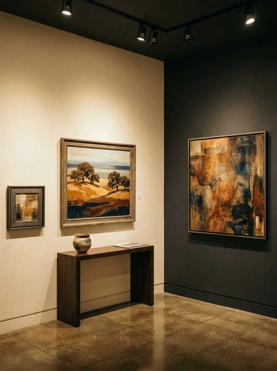 Elegant museum gallery corner representing Bakersfield art history and culture