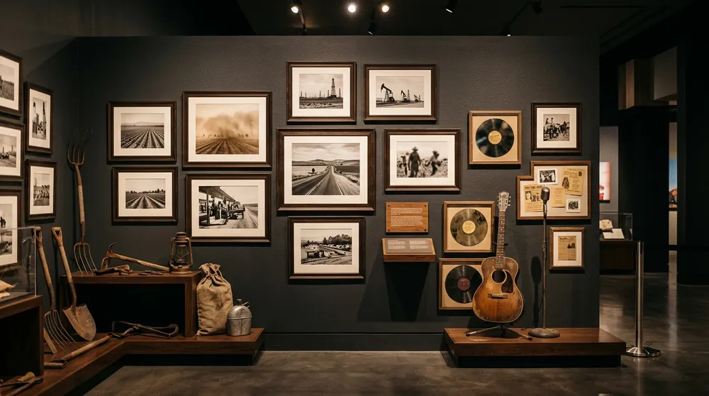 Museum display inspired by Bakersfield art agriculture music and local history