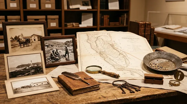 Vintage photos and historical objects representing Bakersfield local history